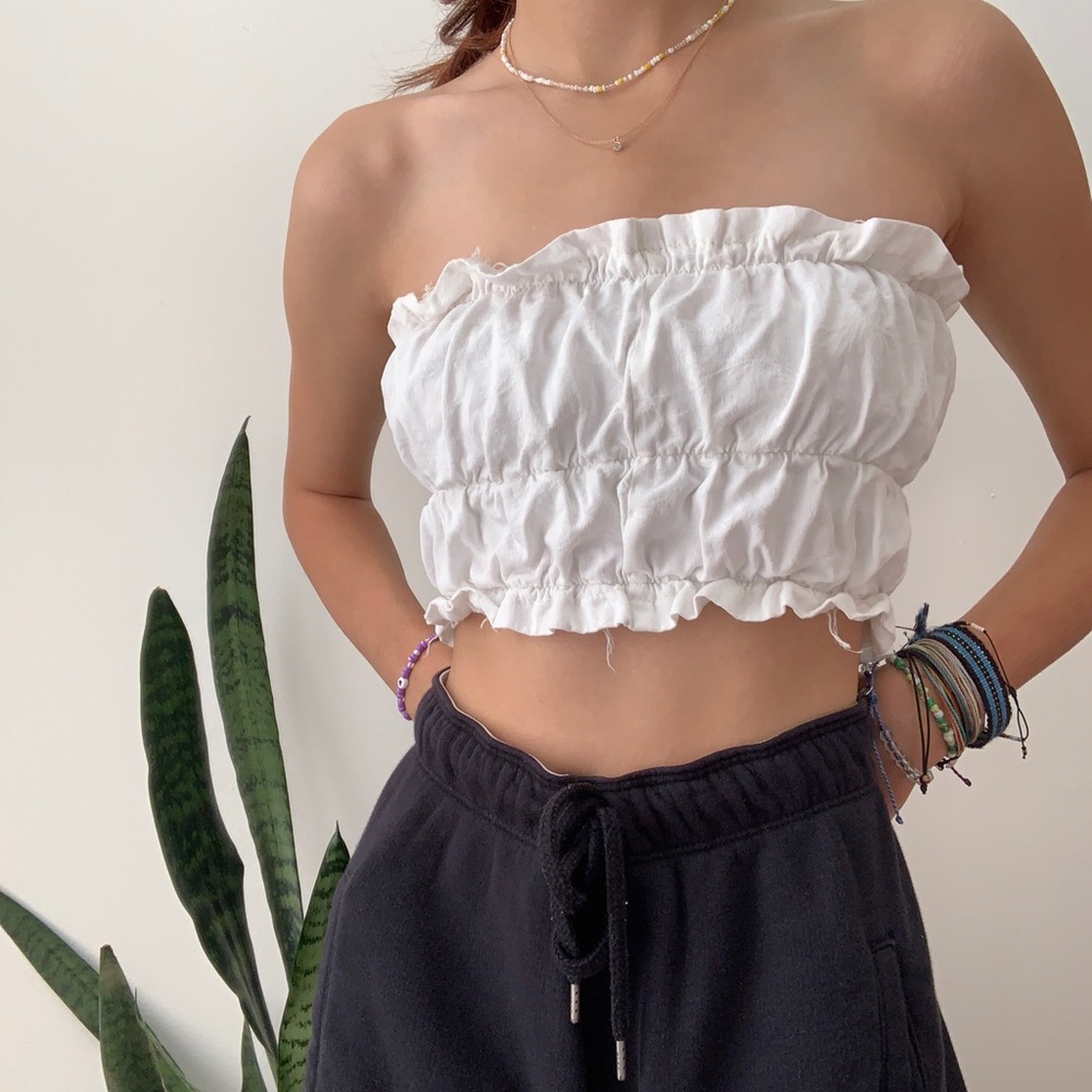 Strapless Tie Up Back Crop Top